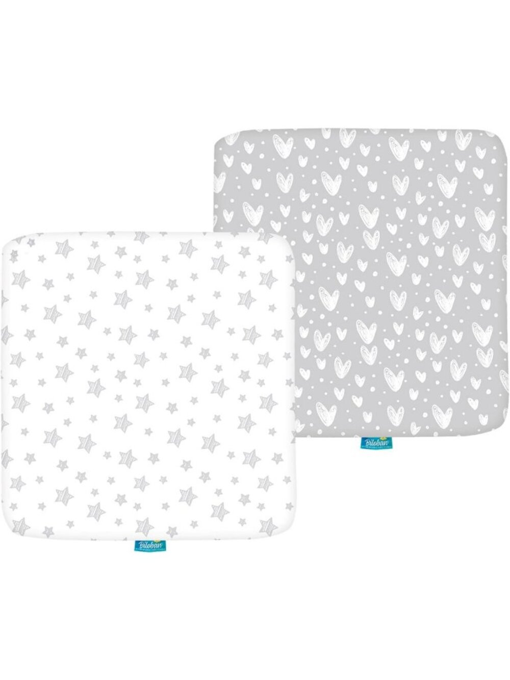 Soft Cotton Fitted Sheets for 36x36 Playard, Grey Star Hearts, 2-Pack